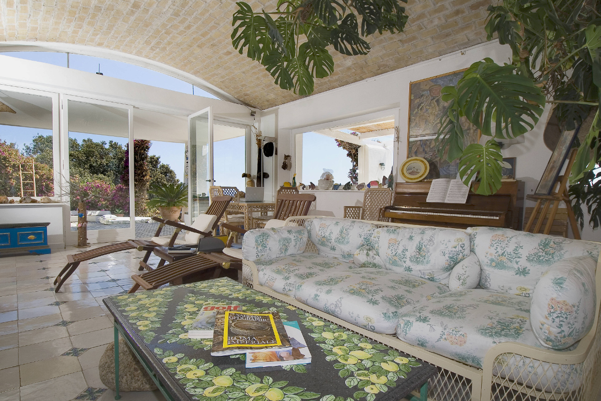 living room with piano